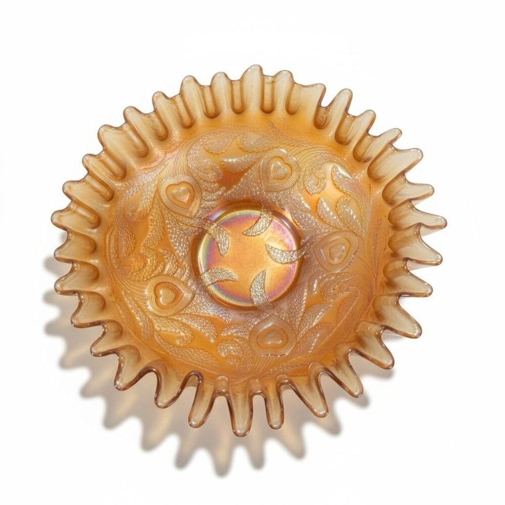 Fenton Art glass Thistle Pattern Marigold Carnival Glass Bowl Ruffled